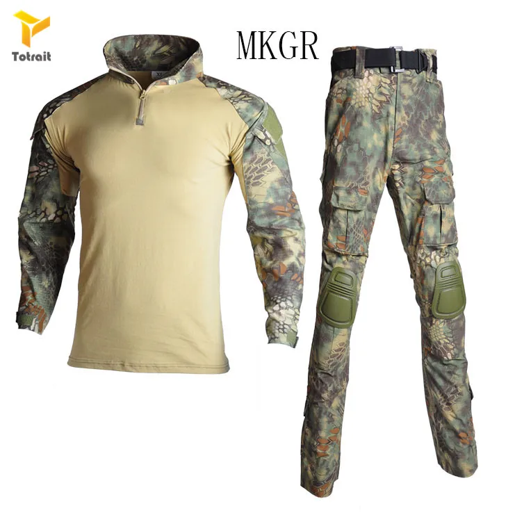Новая военная Униформа рубашка+ брюки с наколенниками налокотники Открытый страйкбол Пейнтбол тактический Ghillie костюм камуфляж охота ткань - Цвет: MKGR