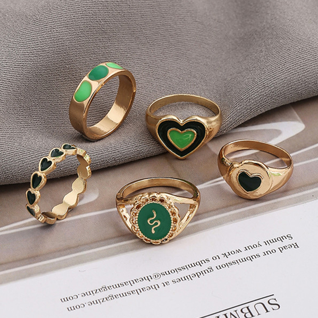 Heart Y2K Ring Set Open Cooper Rings For Women Candy Color Hand-painted Knuckle Rings Jewelry