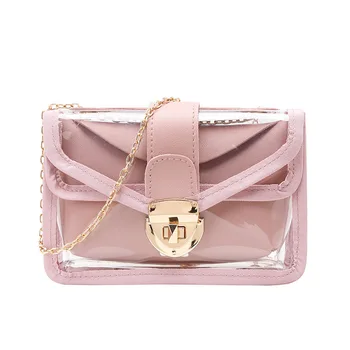 

2020 ladies messenger bag summer new child-mother bag transparent bag shoulder bag handbag small square bag chain lock bag