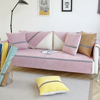 

New Chenille Sofa cushion Solid Color four seasons universal fabric living room non-slip cushion full bag back towel Nordic sofa