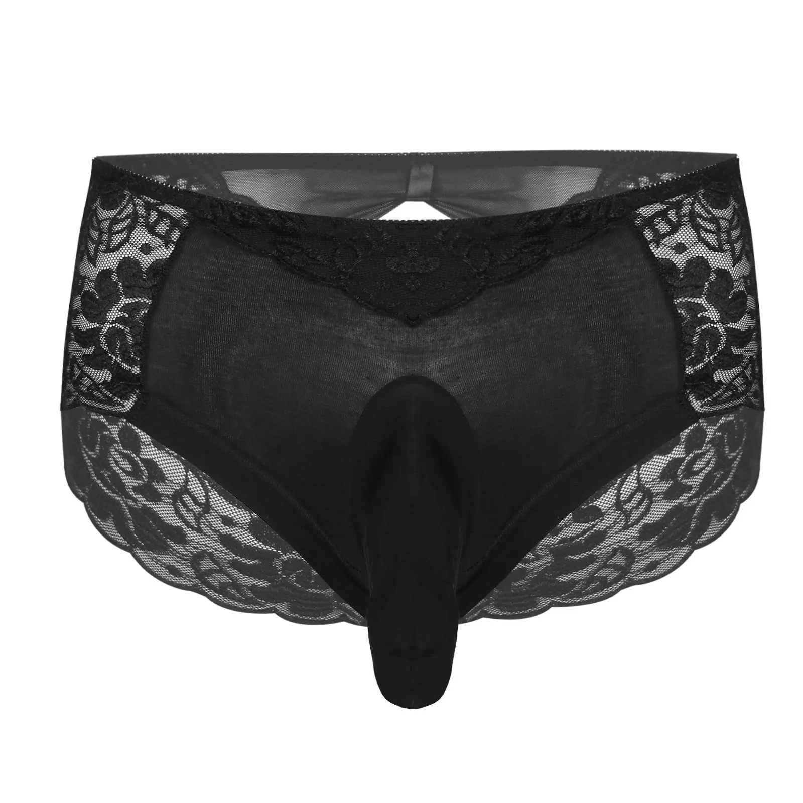 Men Plus Size Crotchless Briefs Erotic Sexy Lingerie Sissy Gay Underwear Nightwear Hollow Out Floral Lace Low Waist Underpants vanity fair panties