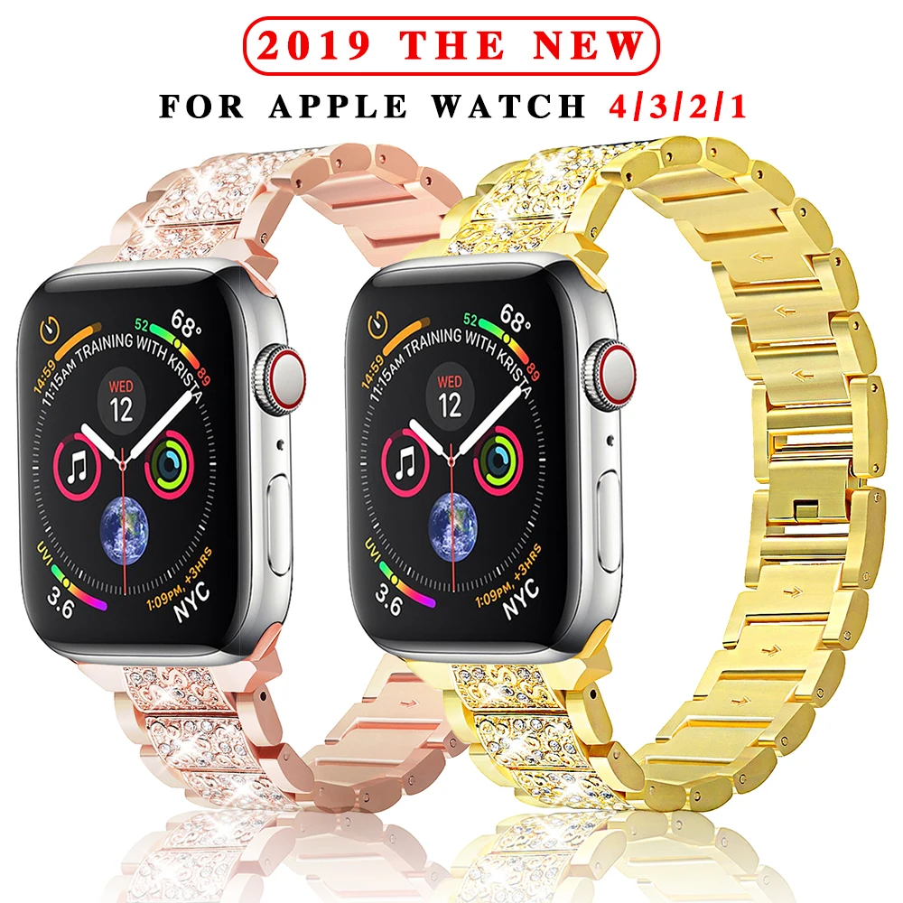 Для Apple Watch band 40 мм 44 мм 38 мм 42 мм Женский алмазный обруч для Apple Watch series 4 3 2 1 браслет для iwatch ремешок из нержавеющей стали