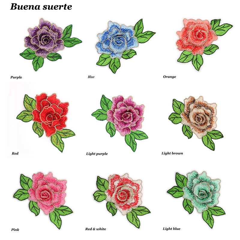 FLOWERS LIGHT BROWN RED Embroidered Iron Sew On Cloth Patch Badge APPLIQUE