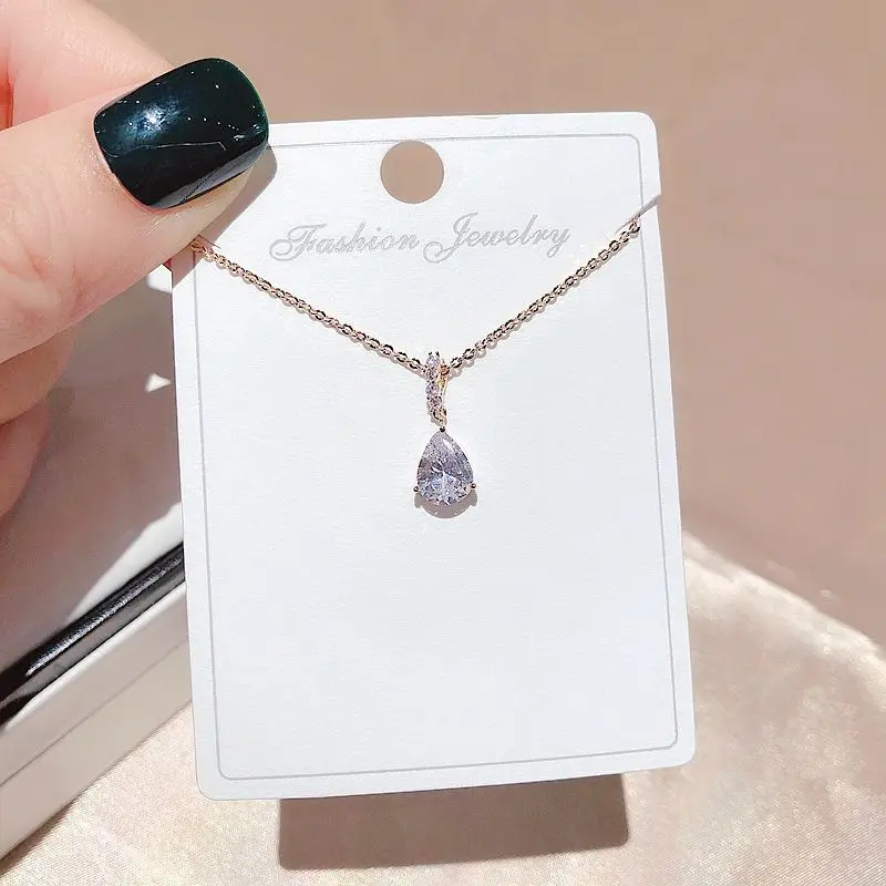 High-end Water Drop Pendant Cubic Zircon Necklace Rose Gold Color CZ Crystal Women Necklace Party Jewelry