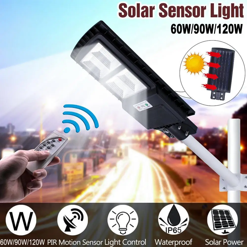 90W 160LED Solar Radar Bewegingssensor Straat Licht Outdoor Waterdichte Wandlamp Met Afstandsbediening Voor Tuin Park