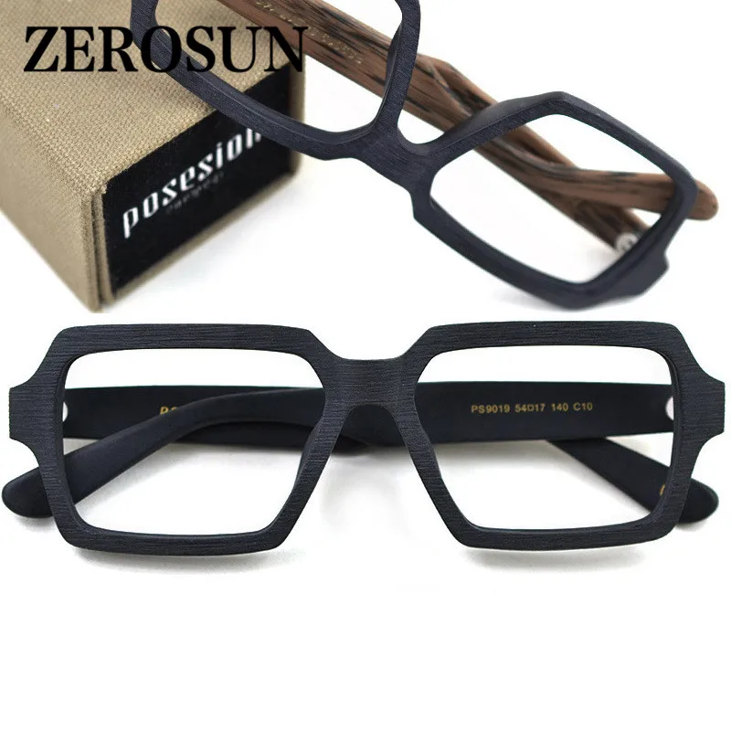 Zerosun Acetate Glasses Frame Men Women Fake Wooden Eyeglasses Man Vintage Square Spectacles Optic Myopia Photochromic Anti Blue |