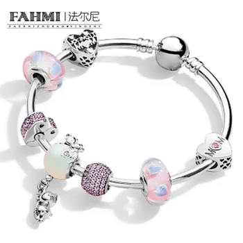 

2020 100% 925 Sterling Silver Brand New 1:1 Genuine Charm Heart-Shaped Pink Bracelet Set For Mother's Day Gift