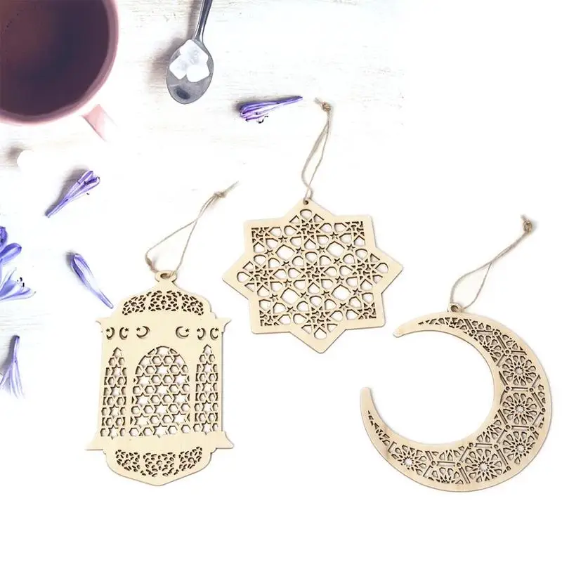 Деревянный Eid Mubarak Diy кулон 3 комплекта деревянная подвеска для праздников и вечеринок украшения для детского душа Хэллоуин украшения на Рамадан