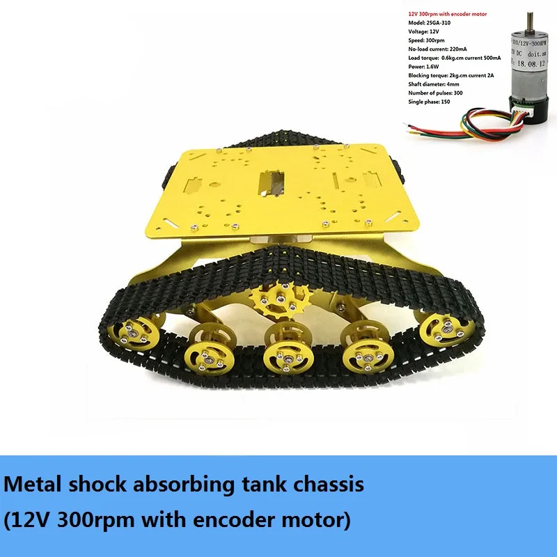 DIY TS300 Metal Shock Absorbing Tracked Tank Chassis Kit Smart Crawler Robot With High Torque Motor Speed Feedback Unassembled