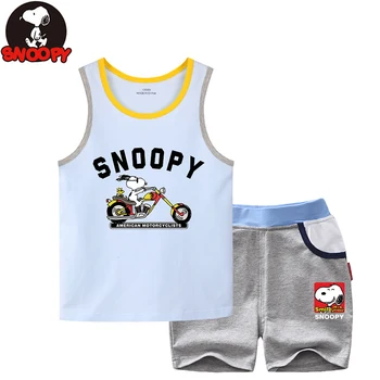 

2020 Snoopy summer new children's fashion cartoon printed cotton soft and comfortable vest shorts children's clothing suit