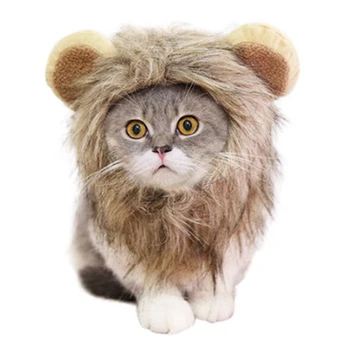 

New Pet Cat Dog Wig Emulation Lion Hair Mane Ears Head Cap Autumn Winter Dress Up Costume Muffler Scarf