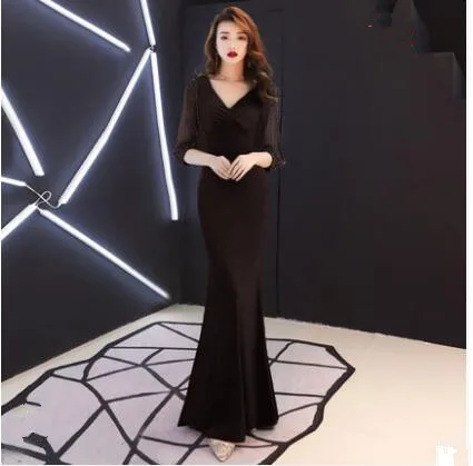 Robe De Soiree вечернее платье с коротким рукавом модное платье-Кафтан abaya с v-образным вырезом бордовое вечернее платье Русалка длинное платье Vestido Longo