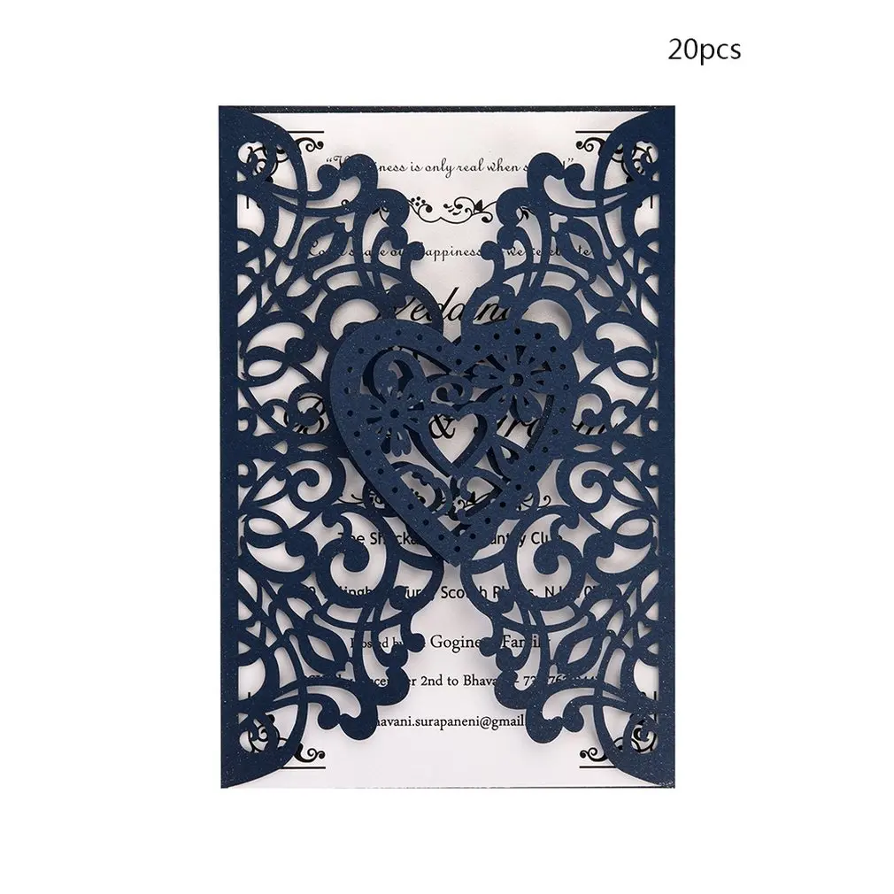  20pcs Laser Cut Hollow Wedding Invitations Card Kit with D126 Inner Papers for Wedding Birthday Par - 4.00029E+12