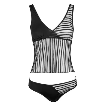 

Temperament and interest clothing Sexy lingerie sexy black vest through thin mesh skirt suit net yarn stripe