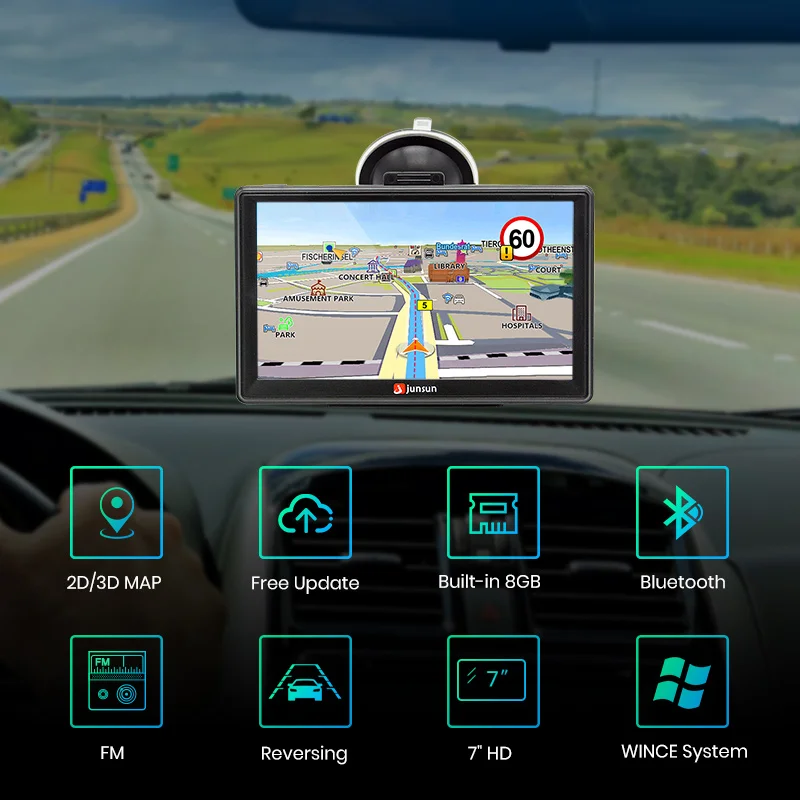 Junsun 7 дюймов HD gps-навигации автомобильный FM 8 ГБ / 800 мГц карта бесплатное обновление россия навител системный блок навигатор автомобильный
