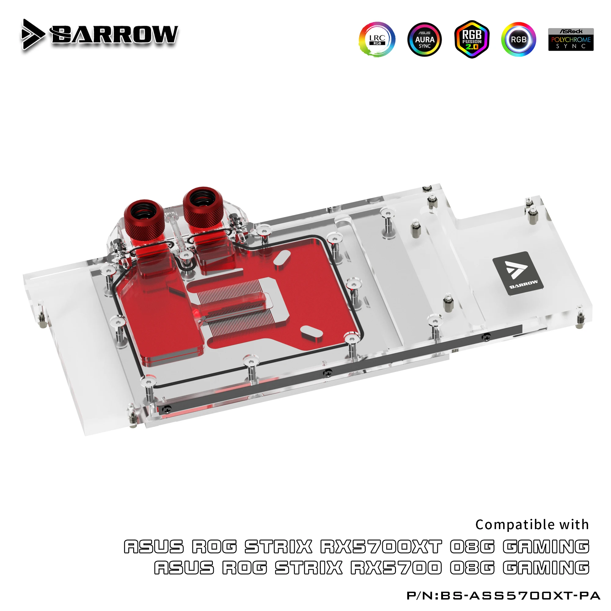 Блок водяного охлаждения Barrow с полным покрытием для видеокарты Asus Strix 5700xt Aurora