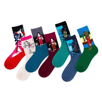 

Men's Standard Sock Man's Oil Painting Socks Colorful Unisex High Happy Cotton Sox for Mens Spring Autumn Trendy Calcetines