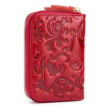 

RFID Blocking Small Wallet PU Floral Embossed Credit Card Holder Case Organizer for Women