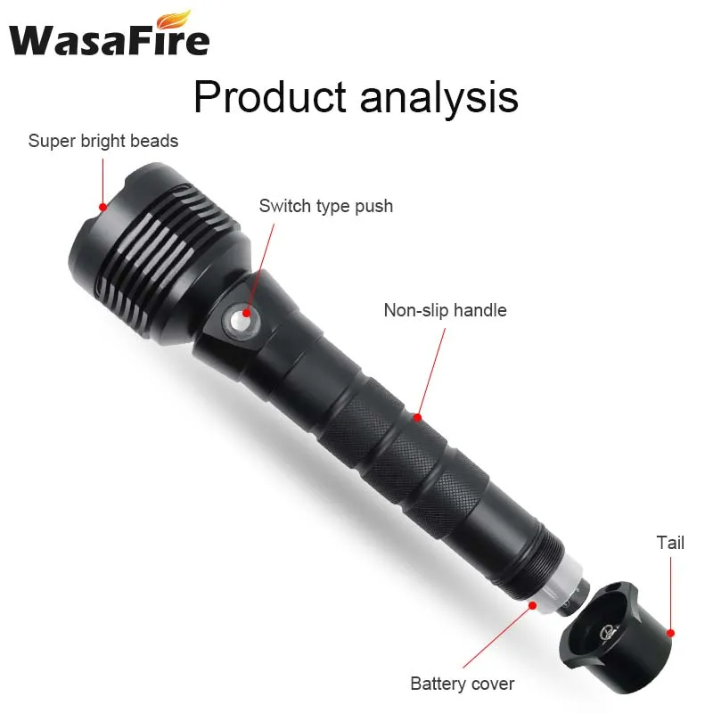 Wasafire New Powerful 18650 Dive Flashlight XHP50 LED Diving Torch Lamp Waterproof 3 Modes Scuba Lantern for Hunting Diver