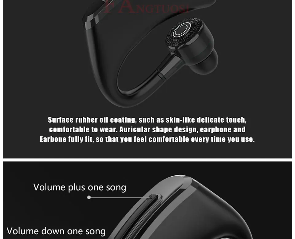 FANGTUOSI High quality Business Wireless Bluetooth Earphone Handsfree Headset With Mic Noise Cancelling Ear-hook Earphones