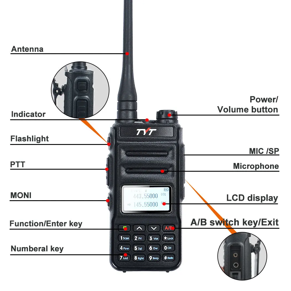 TYT TH-UV88 VOX dual band walkie talkie VHF 136-174MHz & UHF 400-480MHz 5W 200CH Scrambler Portable Two way radio TYT FM Radio