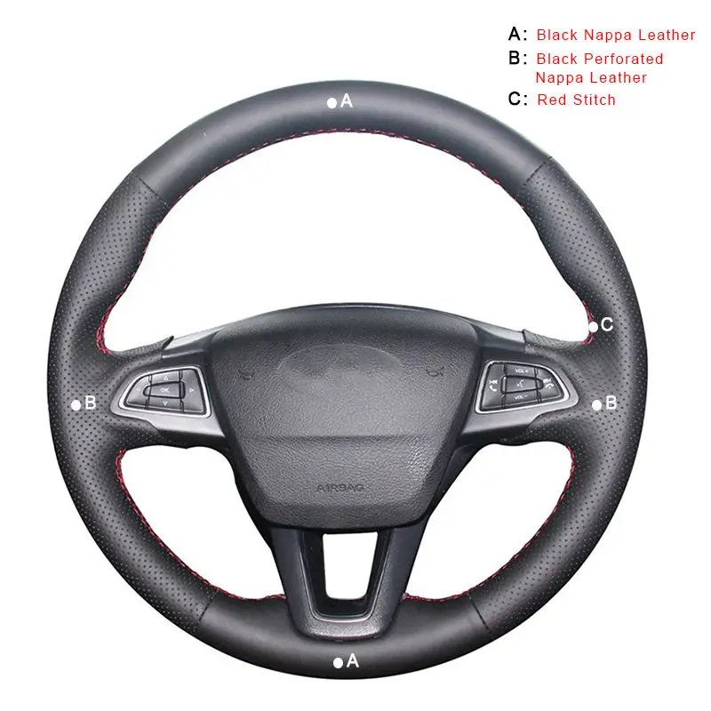 Top Layer Leather Авто оплетка на руле Крышка для Ford Focus 3- Kuga- Escape C-MAX Ecosport- чехол на рулевое колесо - Название цвета: Top Layer Leather