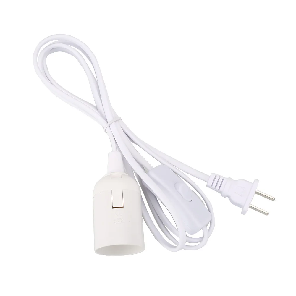 White 6 футов Шнур E26 E27 Свет Цоколь для ламп розетка адаптер питания переключатель US Plug - Цвет: White
