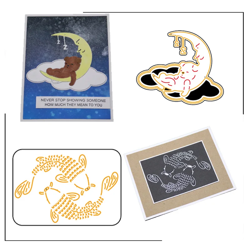 Little Bear On The Moon Fish Manual DIY Craft Metal Cutting Die Scrapbook Embossed Paper Card Album Template Mould | Дом и сад