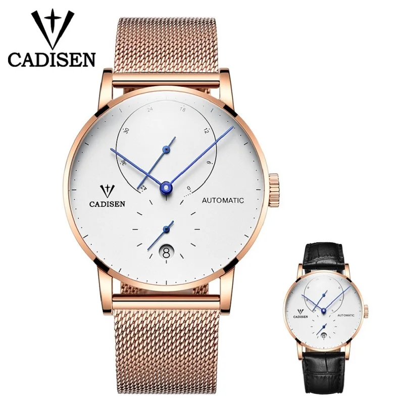 Rose Gold CADISEN Роскошные Мужские автоматические часы Топ бренд механические часы военные бизнес досуг 5ATM водонепроницаемый Календарь мужской - Цвет: Rose Gold