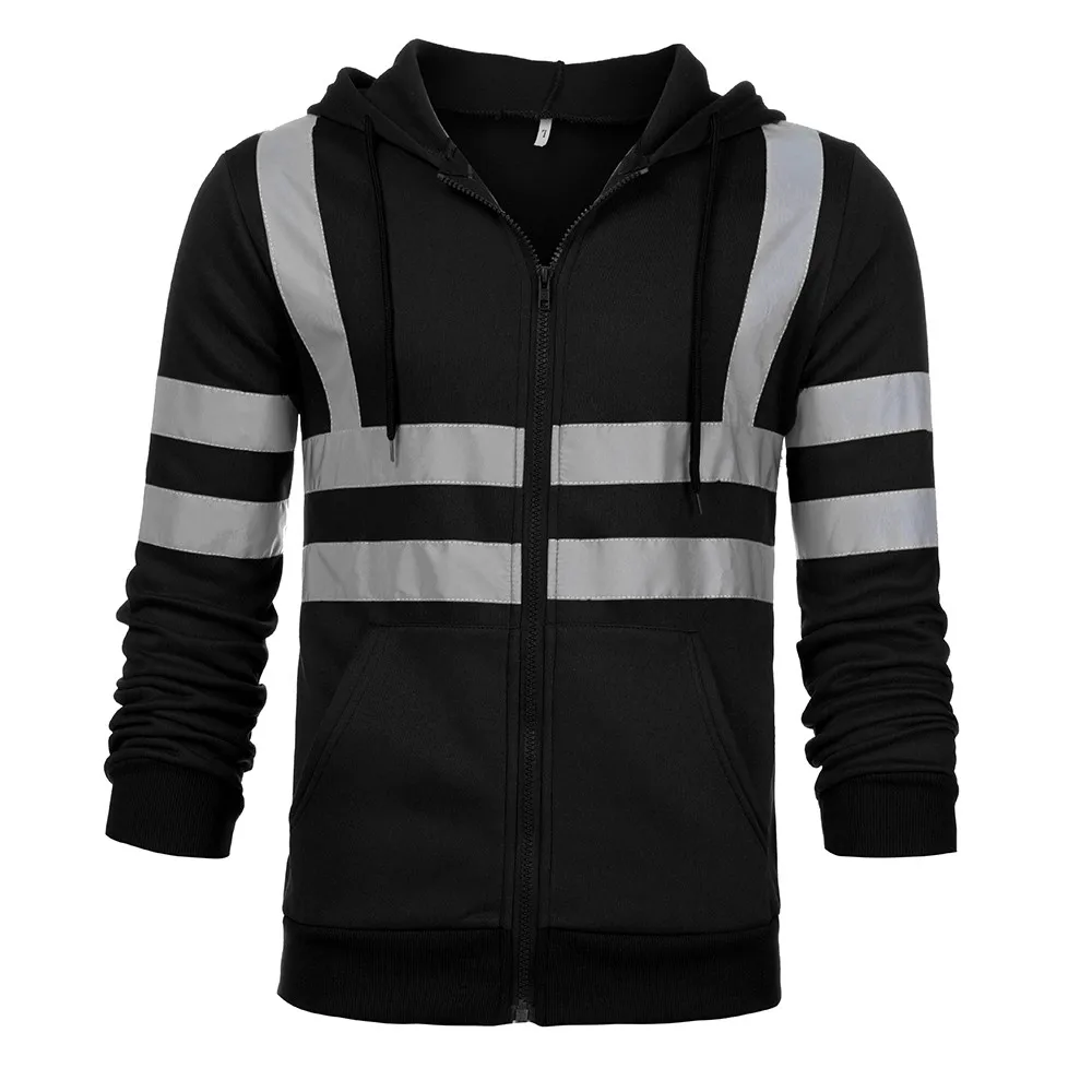 Мужской Дорожный рабочий пуловер с высокой видимостью, толстовка с капюшоном и длинным рукавом, светоотражающие топы на молнии, уличная одежда с карманом# Y3