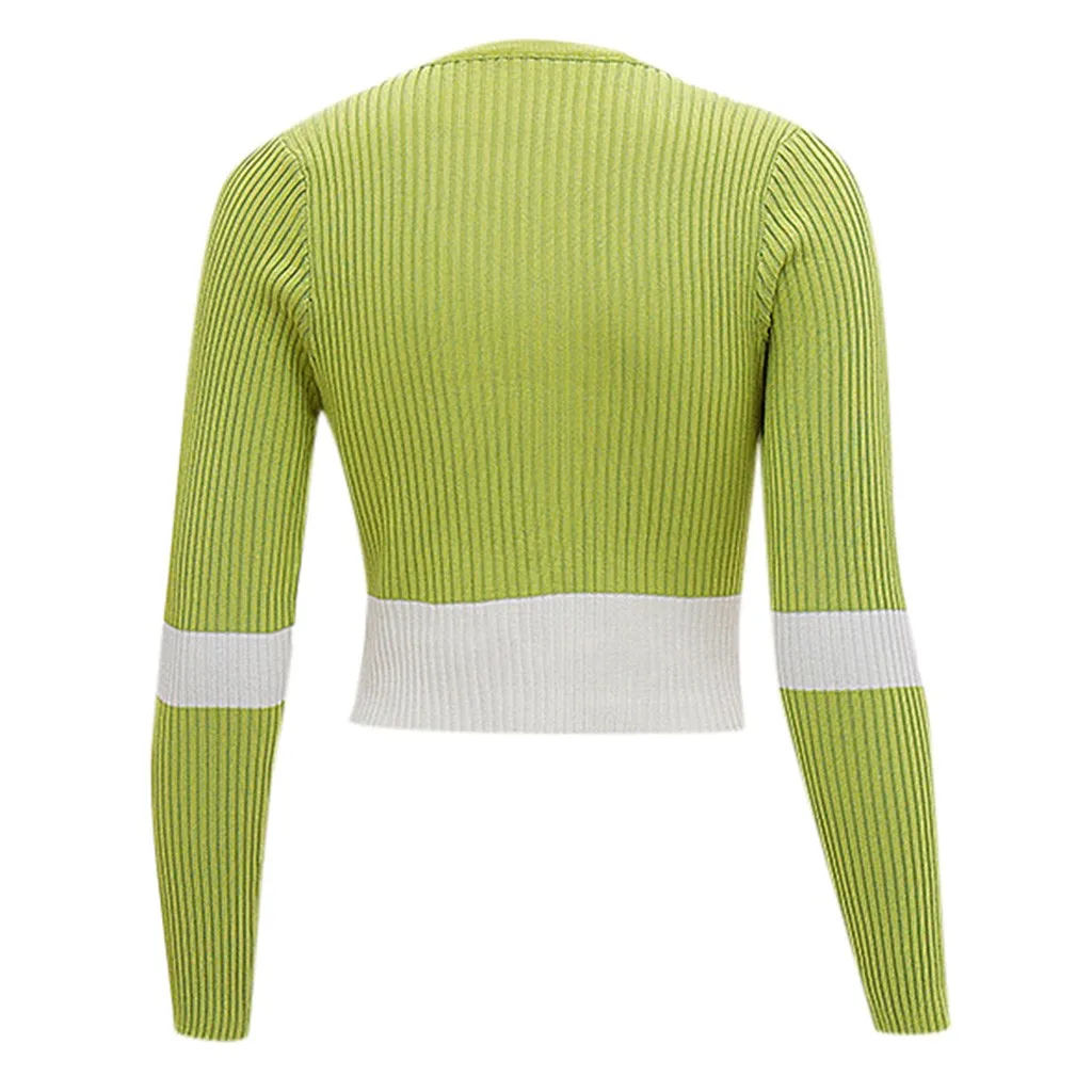 coats and jackets Women Autumn Long Sleeve Color Splicing Zipper Knitting Pullover Short Blouse chaquetas mujer manteau femme
