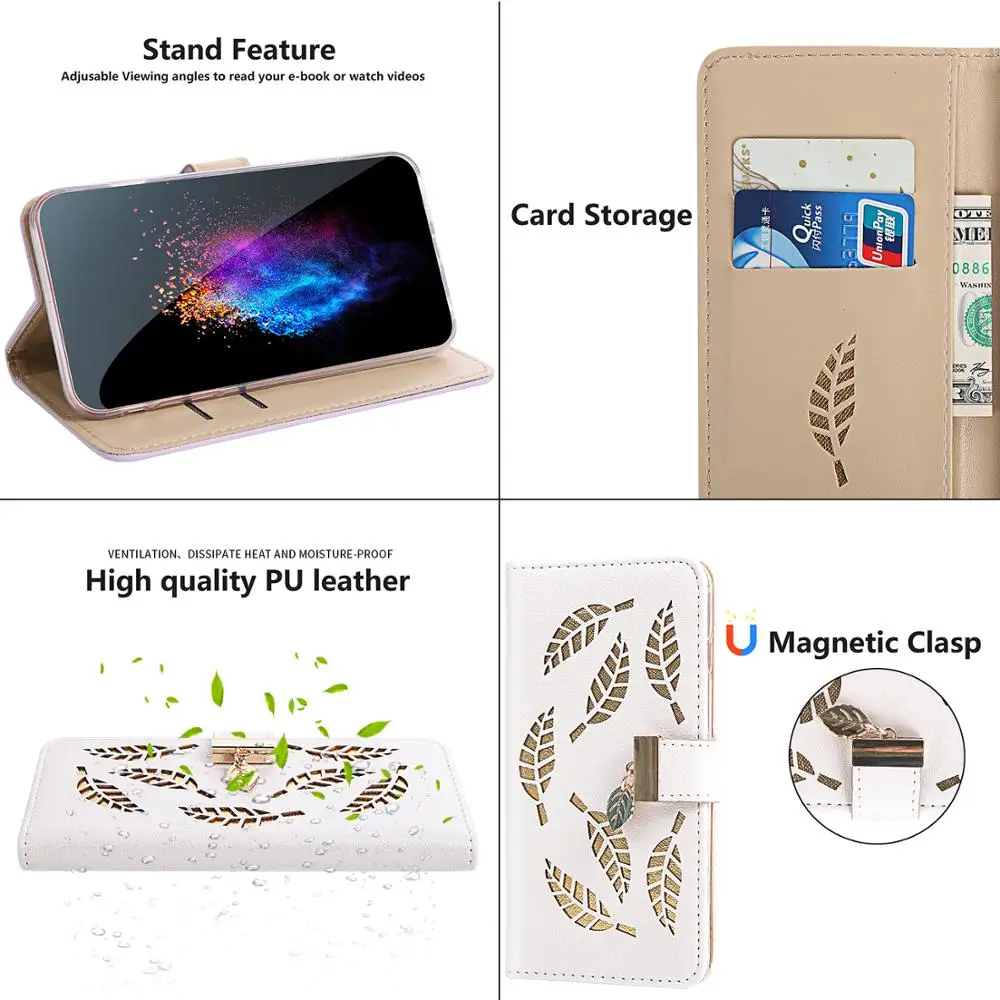 Кожаный чехол для Motorola Moto G7 power Play Plus, чехол для Moto E5 Plus Play Go Leaf, блестящий флип-кошелек, чехлы для телефонов