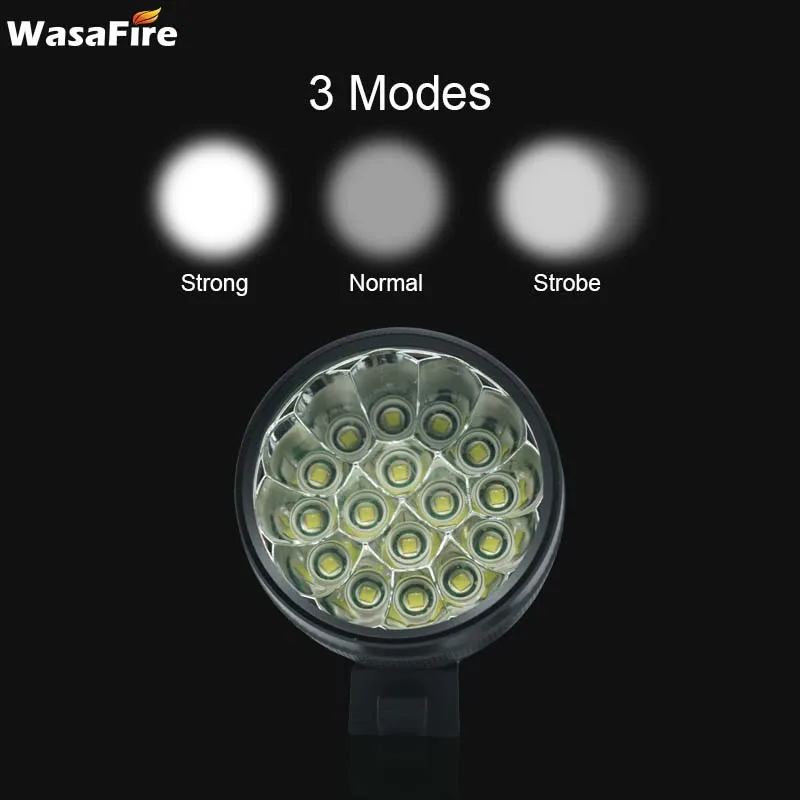 WasaFire XML-T6 Bike Light 40000 Lumen 16 LEDs Bicycle Light Cycling Front Headlight Head Lamp for Riding with 9600mAh Battery