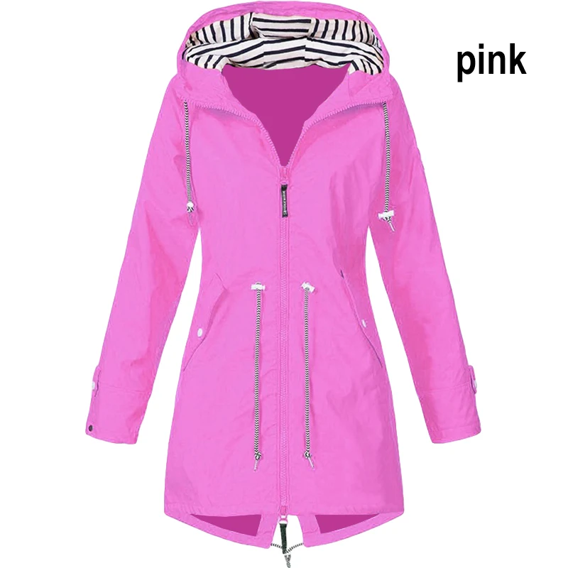 Женская одежда, дождевик, повседневный водонепроницаемый плащ, длинное Походное пальто, пальто для бега, новые модные куртки, ветровка с капюшоном - Цвет: PINK