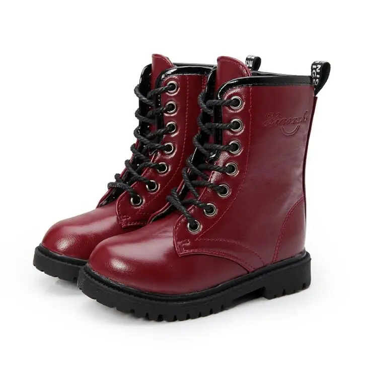 

Spring Autumn Girls Leather Boots Children Red Black Rubber Shoes Kids Antiskid High Boots Martin Boots