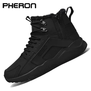 

2020 Winter Fur Snow Boots Leather Ankle Snow Waterproof Men Boots Plush Warm Male Casual Boot Sneakers Outdoor Boots