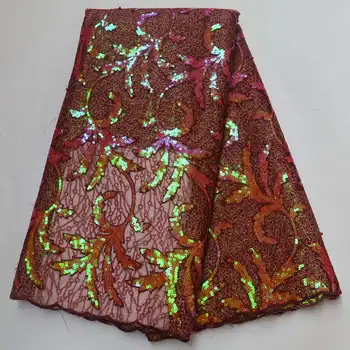 

African Lace Fabric 2019 Embroidered Nigerian Wine Red Laces Fabric High Quality French Tulle Lace Fabric for Women dress ZDS01