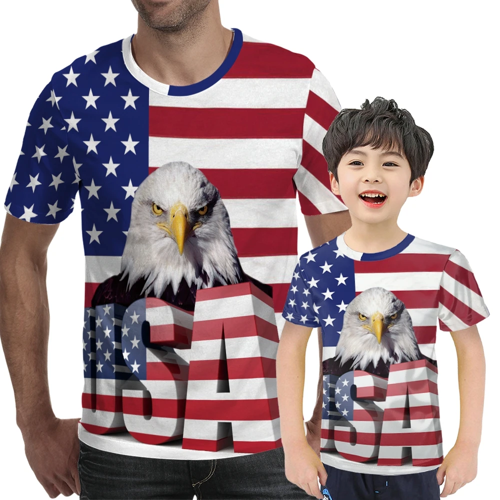 

2020 summer Eagle European and American trend flag 3D digital printed tshirt men's breathable short sleeve crew neck T-shirt