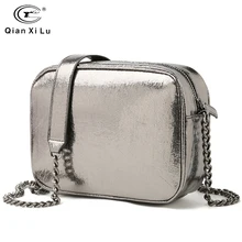 Серебристая сумка на цепочке дизайнерская женская сумка через плечо из искусственной кожи Модная женская сумка-мессенджер Большая вместительная сумка для путешествий