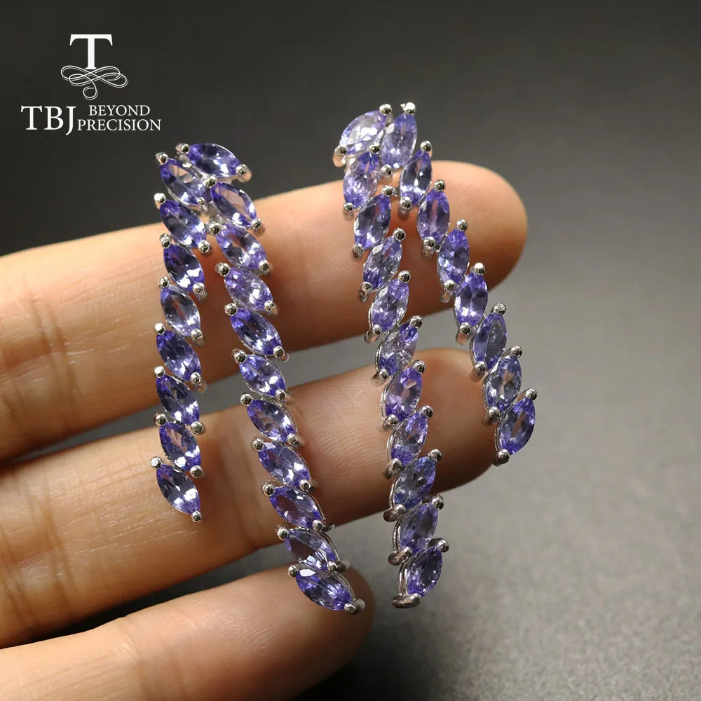 Женские вечерние серьги TBJ большие из серебра 925 пробы с натуральным голубым