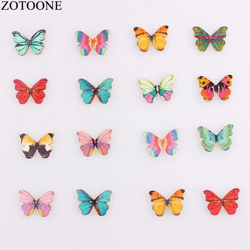 

ZOTOONE 100PCS Handmade Wooden Colorful Butterfly Buttons Noel Accessories Scrapbooking for Coat DIY Craft Decoration Button E