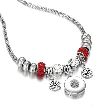 

Snap Button Necklace 18mm 20mm Snap Buttons Jewelry Handmade Beaded Tree of Life Snap Pendant Necklace for Women Christmas Gift