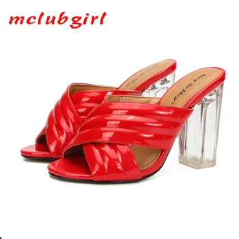 

Mclubgirl Sexy Women Man Large size 39-48 New CD Transgender Women's 10cm Crystal Heels PInk Slipper Sexy Club Sandals ZQJ