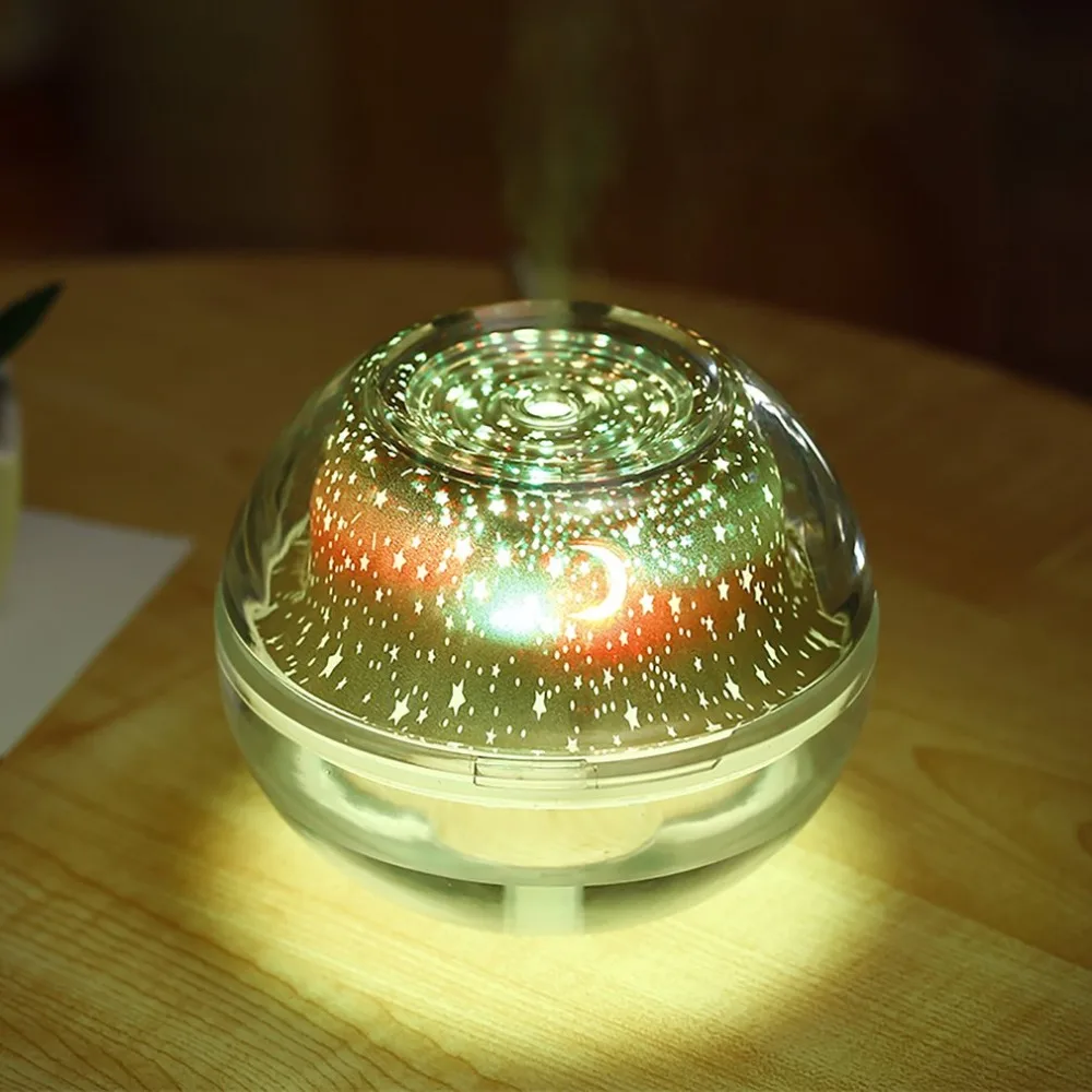 

USB Air Humidifier Essential Oil Diffuser LED Projector Light Crystal Night Lamp Mini Portable Home Humidifier
