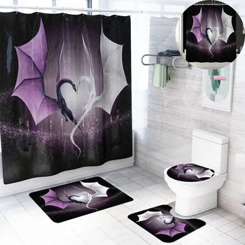 

Bathroom Shower Curtain Set Cartoon Dragon Pattern Waterproof Anti Slip Pedestal Rug Toilet Cover Bath Mat for Bathroom DW072