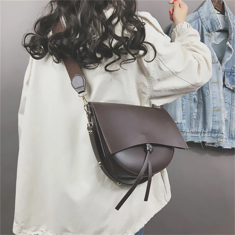 

2019 Rhyme bag Store Vintage saddle shoulder bags woman Wide strap large capacity ladies handbags PU leather cross bag for women