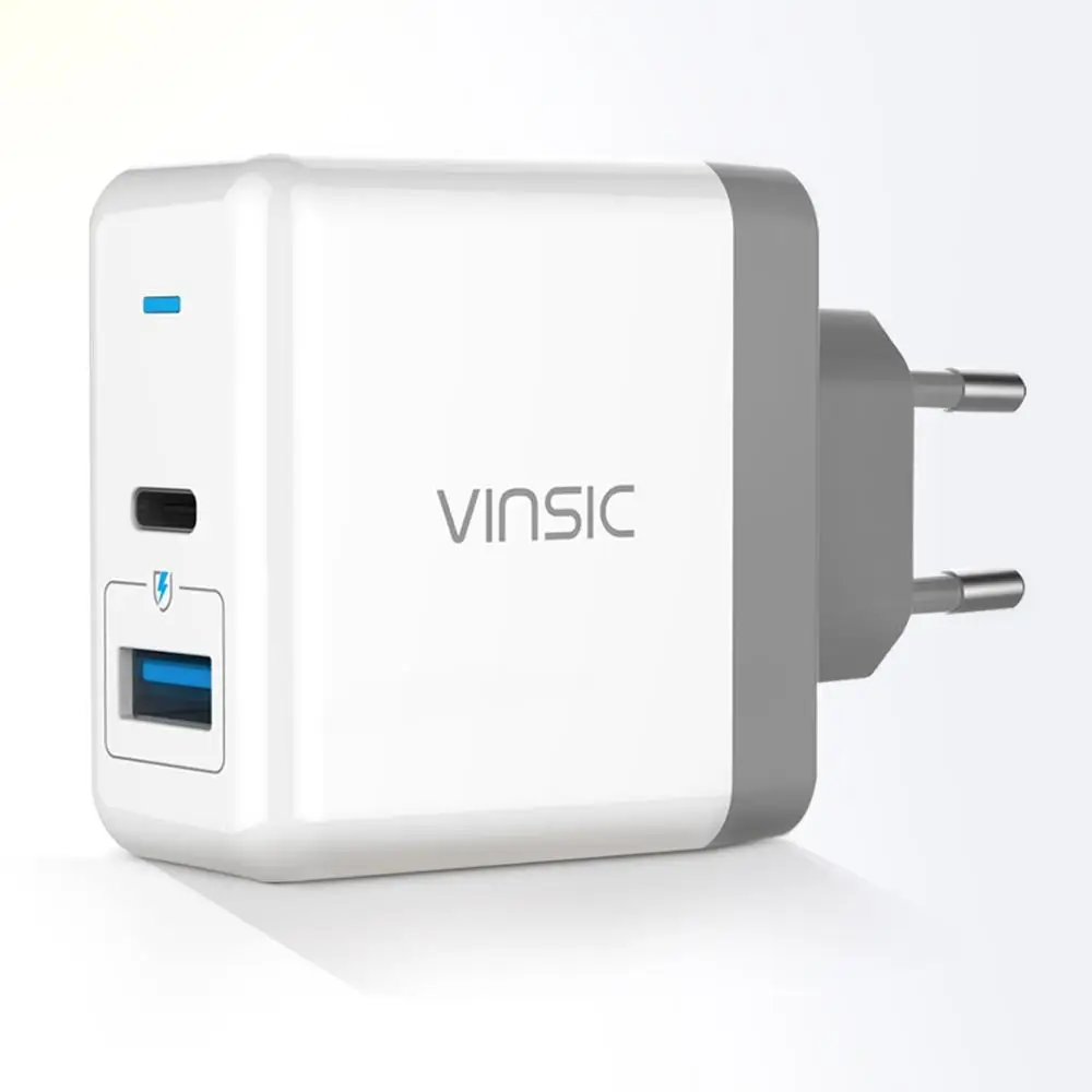 Vinsic 2-портовое USB C type C настенное зарядное устройство с мощностью 18 Вт и мощностью 12 Вт IQ, порт питания PD 2, светодиодный индикатор для iPhone, iPad - Тип штекера: white