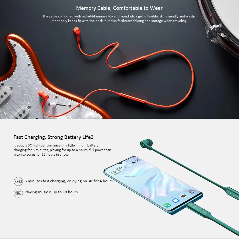 Huawei FreeLace Wireless Earphone BT5.0 Type-C Sport Headset IP55 Waterproof Smart Magnetic Earphones For Huawei Xiaomi Samsung