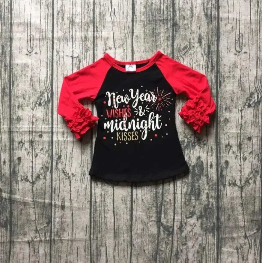 Новогодняя Детская одежда для маленьких девочек, изысканные наряды, топы, футболки, красная хлопковая одежда с круглым вырезом - Цвет: 0912-134