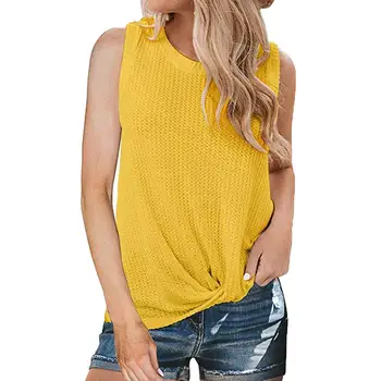 

Fashion Women Solid Color O Neck Sleeveless Knotted Knitted T-shirt Sweater Vest Loose Vest Fashion 2020 Chic Tops